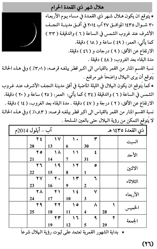 مواقيت الأهلة في عام 1435 هـ - 26