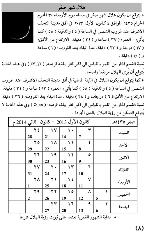 مواقيت الأهلة في عام 1435 هـ - 8