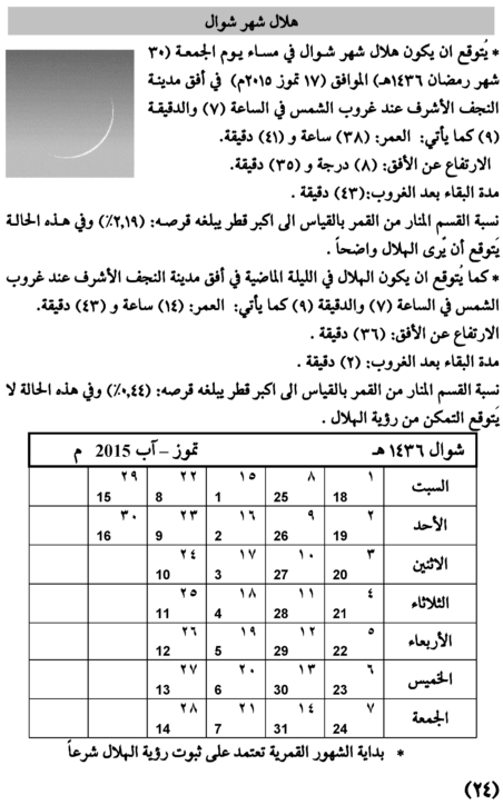 مواقيت الأهلة في عام 1436 هـ