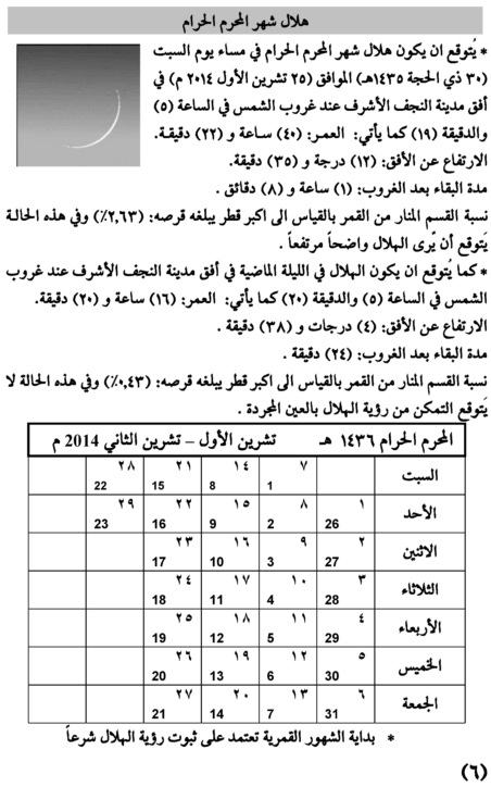 مواقيت الأهلة في عام 1436 هـ